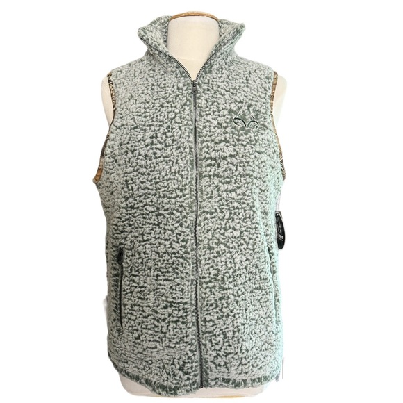 Real Tree by Colliseum Faux Sherpa Vest Size XL Pale Green with Camo trim - Picture 2 of 13